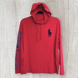 POLO RALPH LAUREN Big Pony Red Hoodie T-Shirt USA Flag 1967 Long Sleeve Mens M